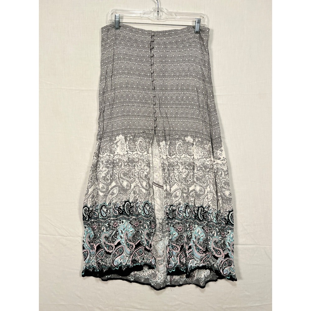 Express Womens Black White Paisley Button Front High Slit Maxi Skirt Size M